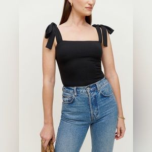 NWOT Reformation Canyon Tie Strap Ribbed Black Tank Top
